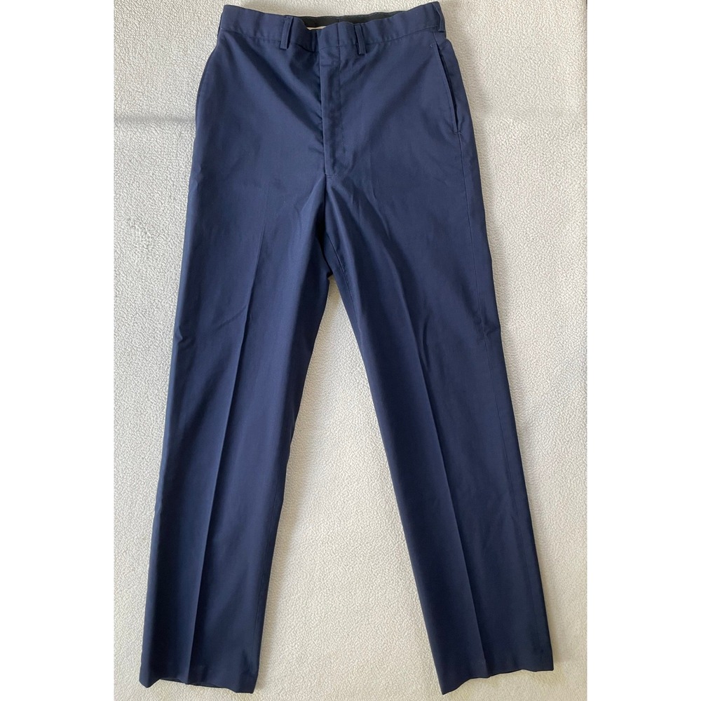 80s Vintage USAF Mens 30x33 Dress Trousers Blue AF 1608 Poly Wool Tropical